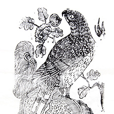 韓国の鷹の版画