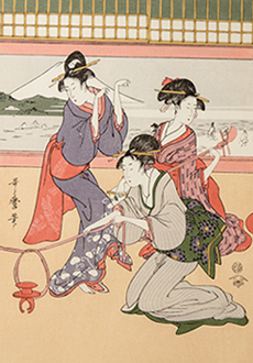 木版画復刻「喜多川歌麿 狐釣之図」原版・復刻版摺り | 木版印刷・伝統 